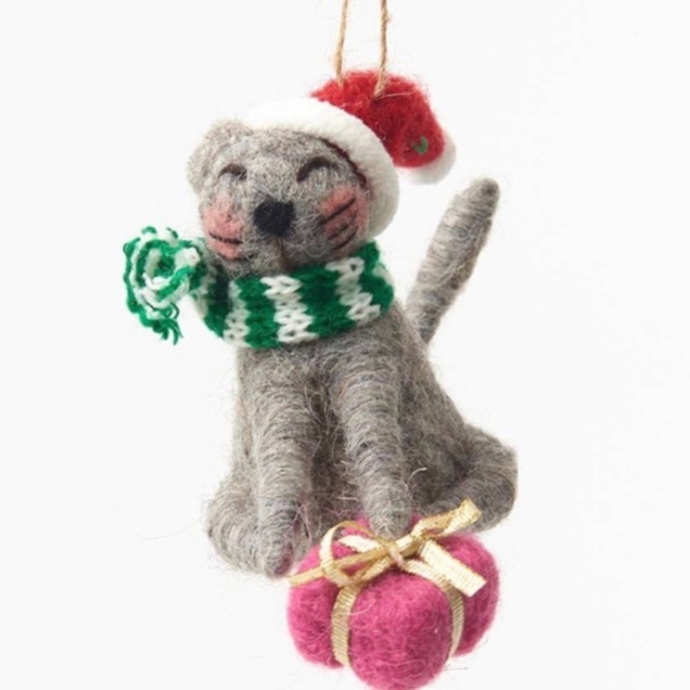 Anthropologie Gift Cat Felt Christmas Ornament